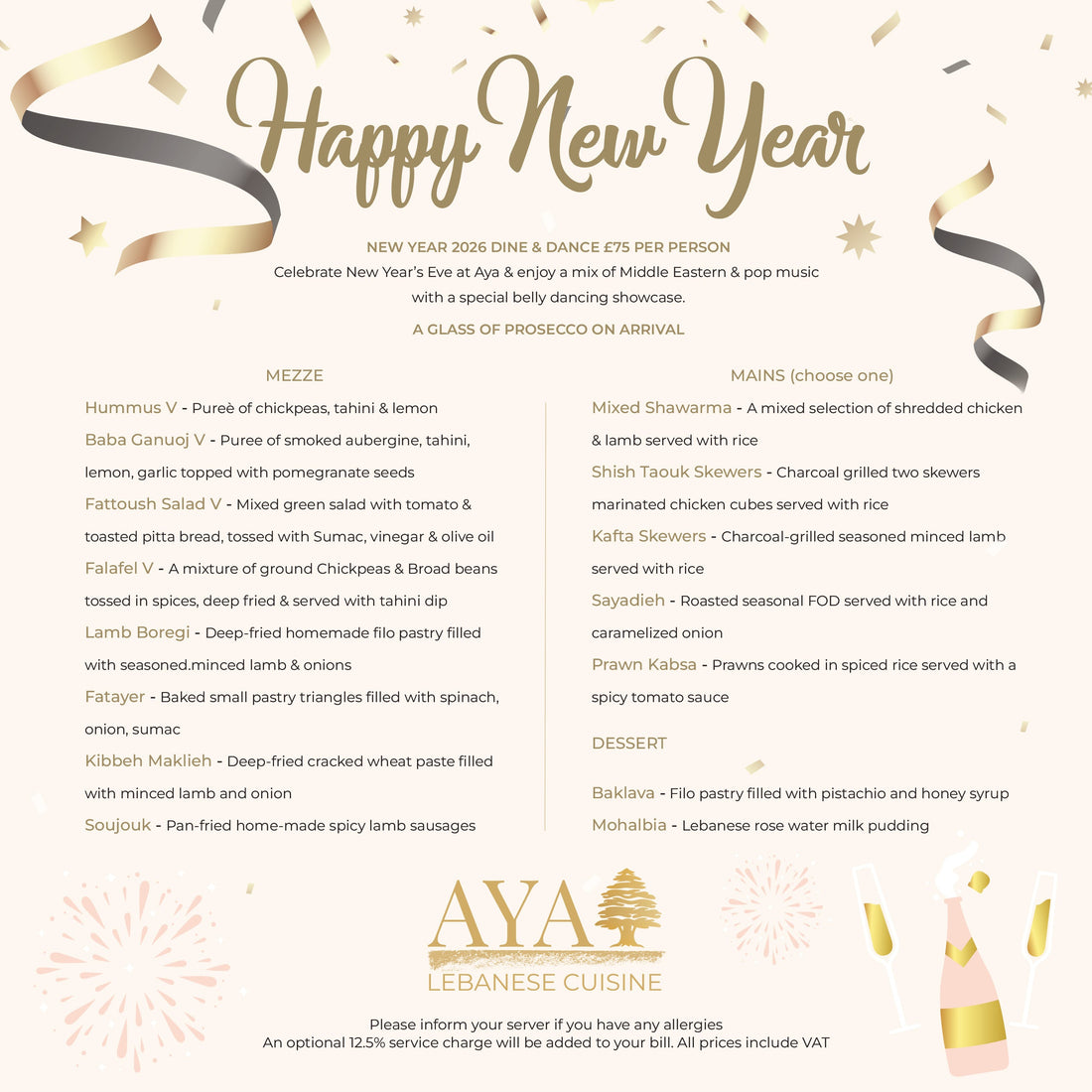 🎉✨ Ring in 2026 at Aya Lebanese Cuisine! ✨🎉
