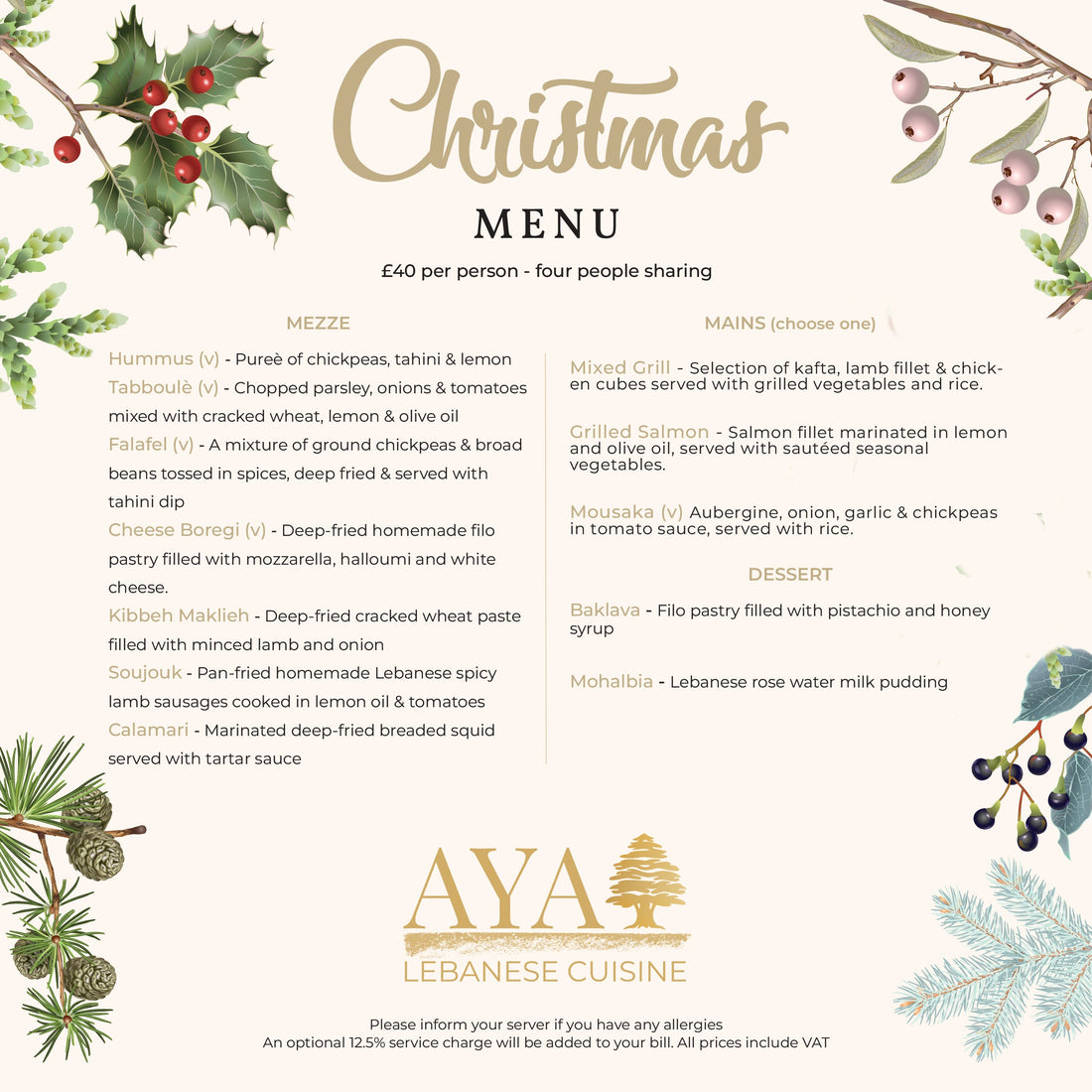 🎄✨ Celebrate Christmas at Aya Lebanese Cuisine ✨🎄